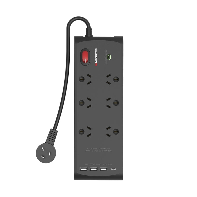 Monster 6-Port Surge+USB Black