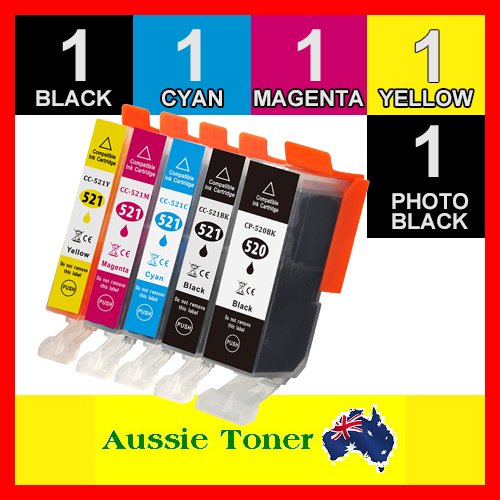 5 Pack PGI-520 CLI-521 PGI520 CLI521 Compatible Ink (1BK,1PBK,1C,1M,1Y) for Canon IP3600 IP4600 IP4700 MP540 MP550 MP560 MP620 MP630 MP640 MP980 MP990 MX860 MX870