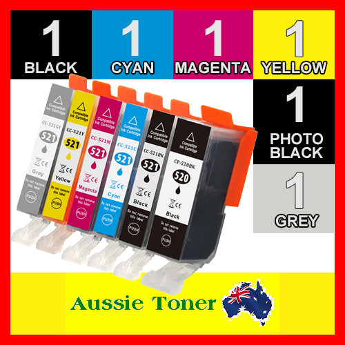 6 Pack PGI-520 CLI-521 PGI520 CLI521 Compatible Ink (1BK,1PBK,1C,1M,1Y,1GY) for Canon MP980 MP990