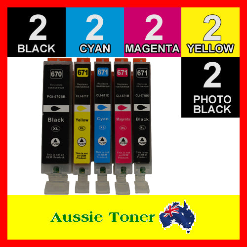 10 Pack PGI-670XL CLI-671XL PGI670XL CLI671XL Compatible Ink (2BK,2PBK,2C,2M,2Y) for Canon MG5760 MG5765 MG5766 MG6860 MG6865 MG6866 MG7760 MG7765 MG7766 TS5060 TS6060 TS8060 TS9060