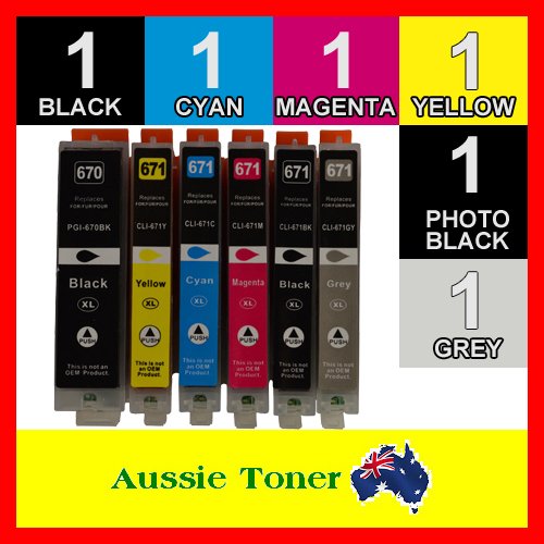 6 Pack PGI-670XL CLI-671XL PGI670XL CLI671XL Compatible Ink (1BK,1PBK,1C,1M,1Y,1GY) for Canon MG7760 MG7765 MG7766 TS8060 TS9060