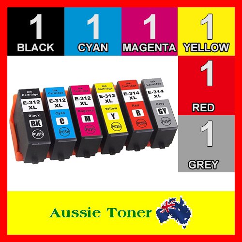 6 Pack 312XL 314XL Compatible Ink (1BK,1C,1M,1Y,1GY,1R) for Epson Expression Photo HD XP-15000