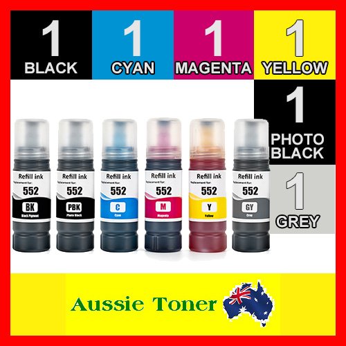 6 Pack T552 Compatible Ink (1BK,1PBK,1C,1M,1Y,1GY) for Epson EcoTank ET-8500 ET-8550