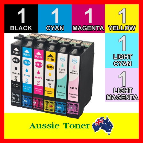 6 Pack 81N Compatible Ink (1BK,1C,1M,1Y,1LC,1LM) for Epson Artisan 1430 635 725 730 835 837 Stylus Photo 1410 R290 R390 RX590 RX610 RX690 TX700W TX710W TX800FW TX810FW Stylus T50 TX650