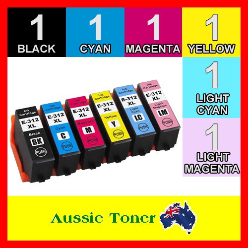 6 Pack 312XL Compatible Ink (1BK,1C,1M,1Y,1LC,1LM) for Epson Expression Photo XP-8500 Expression Photo XP-8600